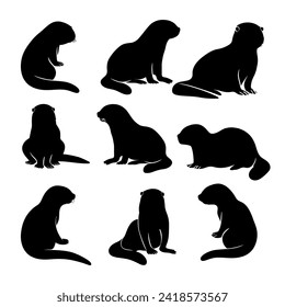 otter silhouette vector set design