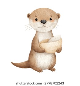 Otter standing and holding shell