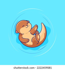 Otter swimming. Illustration for sticker or t-shirt