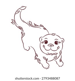Otter swimming leaf design handdrawn botanical line art movement