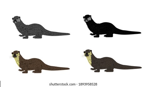Otter vector illustration collection isolated on white background. River animal symbol.