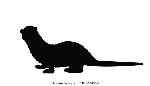 Otter vector silhouette illustration isolated on white background. River animal symbol. Otter shape shadow.