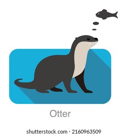 otter want to eat fish, vector illustration