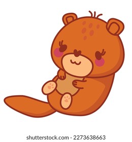 Otter wild animal. Cute cartoon otter. Simple cute animal beaver