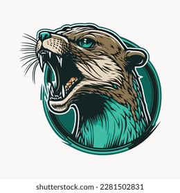 Otter or wild animal roaring muzzle for sport team mascot. Vector isolated flat icon of wildcat Peacock predator symbol for blazon, badge or hunting nature adventure club. 