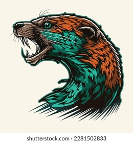 Otter or wild animal roaring muzzle for sport team mascot. Vector isolated flat icon of wildcat Peacock predator symbol for blazon, badge or hunting nature adventure club. 