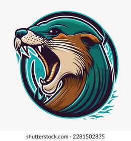 Otter or wild animal roaring muzzle for sport team mascot. Vector isolated flat icon of wildcat Peacock predator symbol for blazon, badge or hunting nature adventure club. 