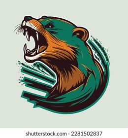 Otter or wild animal roaring muzzle for sport team mascot. Vector isolated flat icon of wildcat Peacock predator symbol for blazon, badge or hunting nature adventure club. 