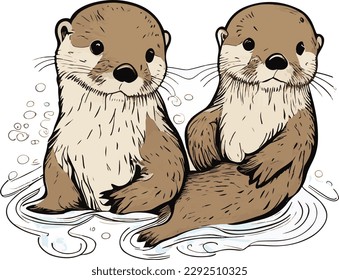 Otter in wild water chilling vector 