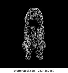 Vector del dibujo de la mano del otterhound aislado en fondo negro.