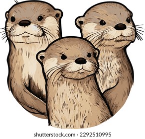 otters group in wild vector