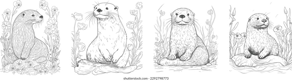 otters sit on a rock in the water