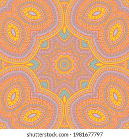 Ottoman authentic floral vector seamless ornament. Batik patchwork design. Abstract azulejo pattern. Porcelain decor design. Circles and lines composition.