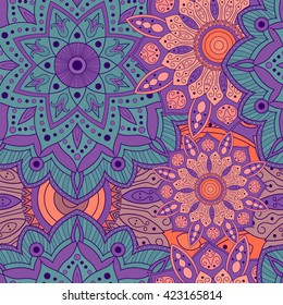 Ottoman background vector. Seamless mandala pattern for wrapping paper, fabric or wallpaper. Indian, oriental, tribal, floral mandala, mexican print.