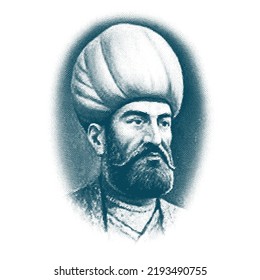 Ottoman Empire Ahmet Muhiddin Piri 1465-1553 Piri Reis navigator, geographer and cartographer engraving illustration. isolated vector.