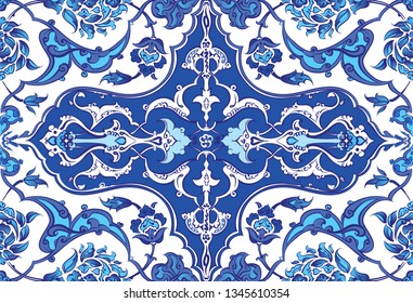 Ottoman Empire, Blue ceramic seamless tiles.  islam, muslim world use these tiles at mosque osmanlı çini motif