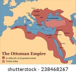 The Ottoman Empire at its greatest extent in 1683, and Turkey today. Vector illustration.