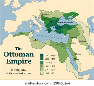 The Ottoman Empire at its greatest extent in 1683. Vector illustration.
