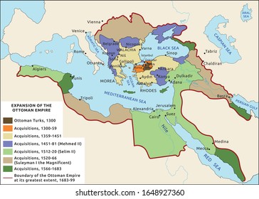 The Ottoman Empire Historical Map. Ready To Print Vector Art.