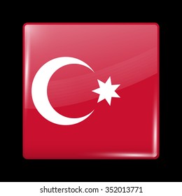 Ottoman Empire Variant Flag. Glassy Icon Square Shape. This is File from the Collection Flags of Asia