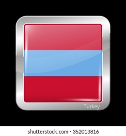 Ottoman Empire Variant Flag. Metallic Icon Square Shape. This is File from the Collection Flags of Asia
