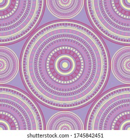 Los motivos étnicos otomanos son un patrón impecable. Baldosas geométricas de medallón de círculo mandala. Plantilla de impresión textil. Patrón de moda retro. Ornamento floral circular sin costuras.