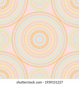 Ottoman folk motifs seamless pattern. Circle medallion mandala geometric tiles. Textile print template. Fashion or interior pattern. Classic circular seamless ornament. Cute mandala design.