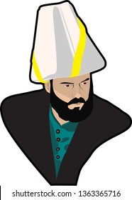 Ottoman Grand Vizier Pasha cartoon illustration. Vectoral isolated in white background.