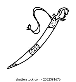Ottoman Imperial Sword Part of Muslim historical objects Hand Drawn Icon Set Vector.