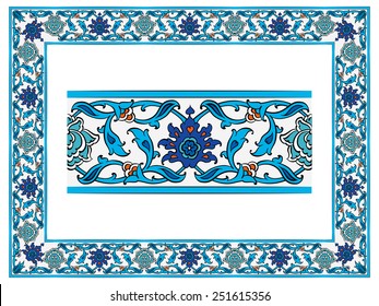 Ottoman Islamic Ceramic Floral Vector Border Frame Tile Osmanlı çini Motif Bordür