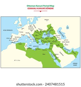 Mapa del periodo gobernante otomano de Kanuni