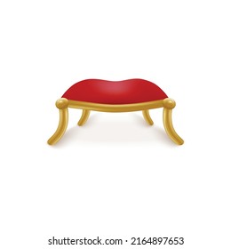 Ottoman or low stool for legs in luxurious gilded style, realistic mockup vector illustration isolated on white background. Royal palace furniture element.