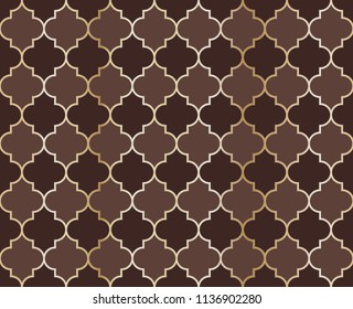 Ottoman Mosque Vector Seamless Pattern. Eid al fitr muslim background.  Holy month ramadan kareem mosque pattern with gold grid mosaic.  Islamic textile grid design of lantern shapes tiles