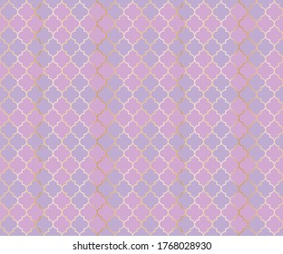 Ottoman Mosque Vector Seamless Pattern. Argyle rhombus muslim textile background. Traditional mosque pattern with gold grid. Rich islamic argyle seamless design of lantern lattice shape tiles.