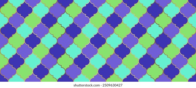 Ottoman Mosque Window Grid. Traditional Ramadan Mosque Golden Shape. Ramadan Kareem Muslim Decoration. Moroccan Seamless Ornament Eid Mubarak Islam Background. Moroccan Seamless Mosaic Design.