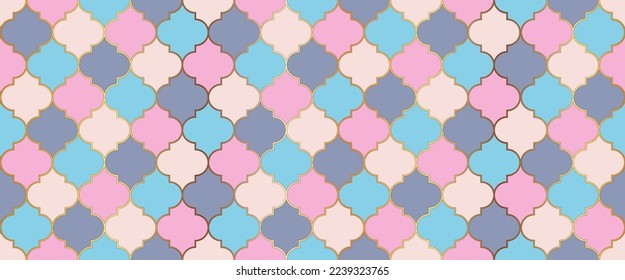 Ottoman Mosque Window Tile. Eid Mubarak Islam Background. Traditional Ramadan Golden Mosque Shape. Moroccan Seamless Pattern Ramadan Kareem Muslim Decoration. Seamless Moroccan Mosaic Design.
