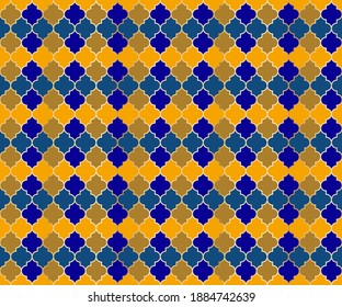 Patrón transparente de la ventana del vector de la mezquita otomana. Fondo musulmán Ramadan mubarak. Patrón tradicional de mezquita de ramadán con rejilla de oro. Diseño de rejilla islámica de ventanas de mosaicos de formas farolillos.