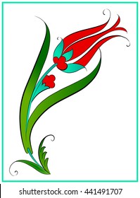 Ottoman Motif. Colored Tulip Drawing.
