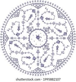ottoman plate design, spiral plate, blue flower, circle design