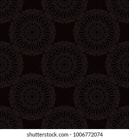 Ottoman Seamless Pattern. Orient Texture for Textile, Fabric, Linen. Feminine Lacy Ornament with Outline Mandalas. Seamless Orient Texture in Damask Style. Vintage Pattern for Wallpaper