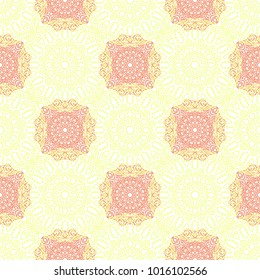 Ottoman Seamless Pattern. Orient Texture for Textile, Fabric, Linen. Feminine Lacy Ornament with Outline Mandalas. Seamless Orient Texture in Damask Style. Vintage Pattern for Wallpaper