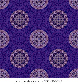 Ottoman Seamless Pattern. Orient Texture for Textile, Fabric, Linen. Feminine Lacy Ornament with Outline Mandalas. Seamless Orient Texture in Damask Style. Vintage Pattern for Wallpaper