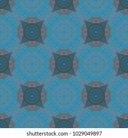 Ottoman Seamless Pattern. Orient Texture for Textile, Fabric, Linen. Feminine Lacy Ornament with Outline Mandalas. Seamless Orient Texture in Damask Style. Vintage Pattern for Wallpaper