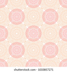 Ottoman Seamless Pattern. Orient Texture for Textile, Fabric, Linen. Feminine Lacy Ornament with Outline Mandalas. Seamless Orient Texture in Damask Style. Vintage Pattern for Wallpaper