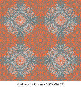 Ottoman Seamless Pattern. Orient Texture for Textile, Fabric, Linen. Feminine Lacy Ornament with Outline Mandalas. Seamless Orient Texture in Damask Style. Vintage Pattern for Wallpaper