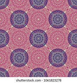 Ottoman Seamless Pattern. Orient Texture for Textile, Fabric, Linen. Feminine Lacy Ornament with Outline Mandalas. Seamless Orient Texture in Damask Style. Vintage Pattern for Wallpaper