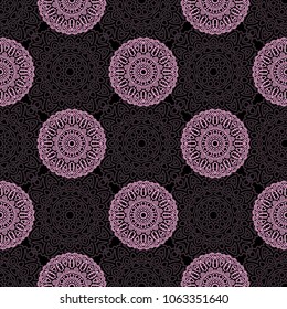 Ottoman Seamless Pattern. Orient Texture for Textile, Fabric, Linen. Feminine Lacy Ornament with Outline Mandalas. Seamless Orient Texture in Damask Style. Vintage Pattern for Wallpaper