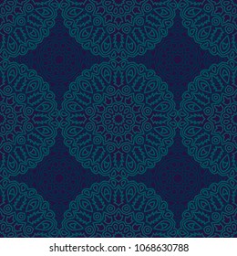 Ottoman Seamless Pattern. Orient Texture for Textile, Fabric, Linen. Feminine Lacy Ornament with Outline Mandalas. Seamless Orient Texture in Damask Style. Vintage Pattern for Wallpaper