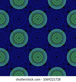 Ottoman Seamless Pattern. Orient Texture for Textile, Fabric, Linen. Feminine Lacy Ornament with Outline Mandalas. Seamless Orient Texture in Damask Style. Vintage Pattern for Wallpaper