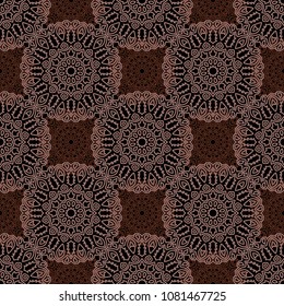 Ottoman Seamless Pattern. Orient Texture for Textile, Fabric, Linen. Feminine Lacy Ornament with Outline Mandalas. Seamless Orient Texture in Damask Style. Vintage Pattern for Wallpaper